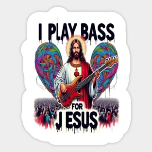 Jesus Depicted as a Bass Guitarist Performing for a Cheering Crowd Sticker